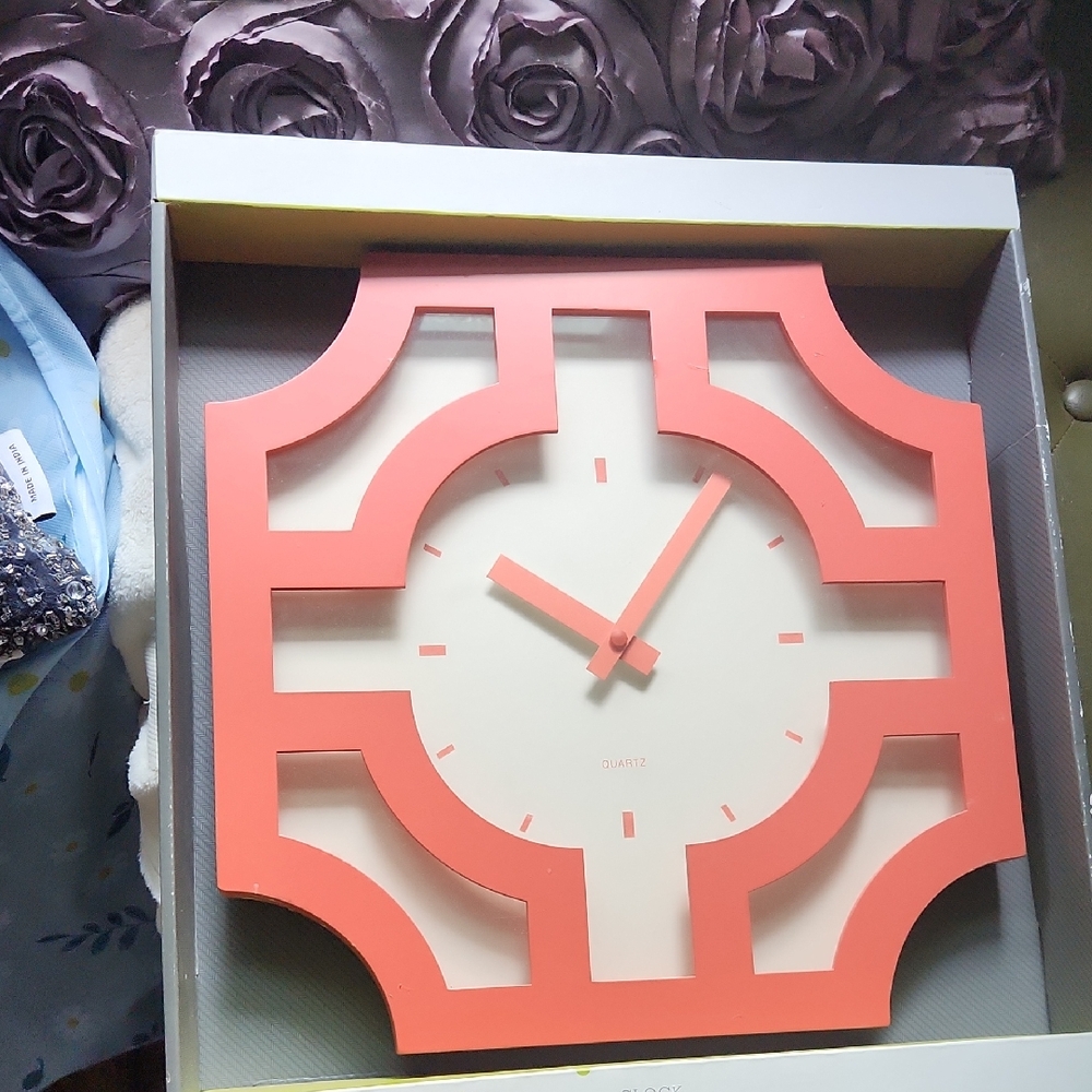 Modern Coral and White Wall Clock